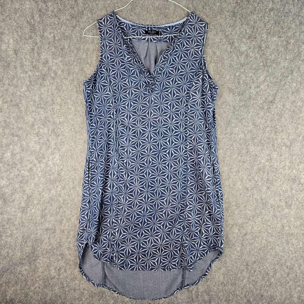 Max Jeans Dress Womens Medium Blue Tencel Relaxed Geometric High-Low Hem Pocket